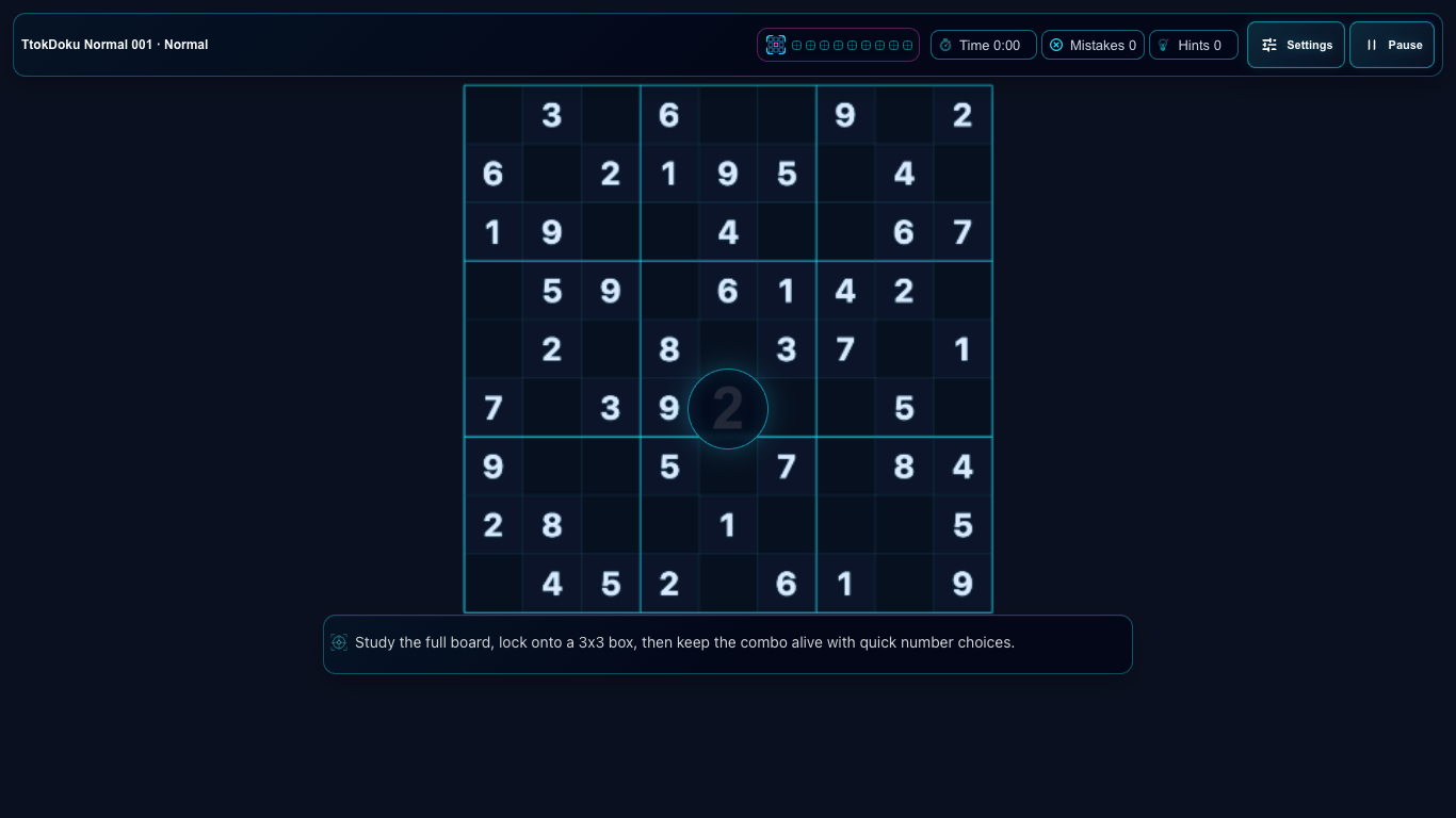 TtokDoku puzzle board overview